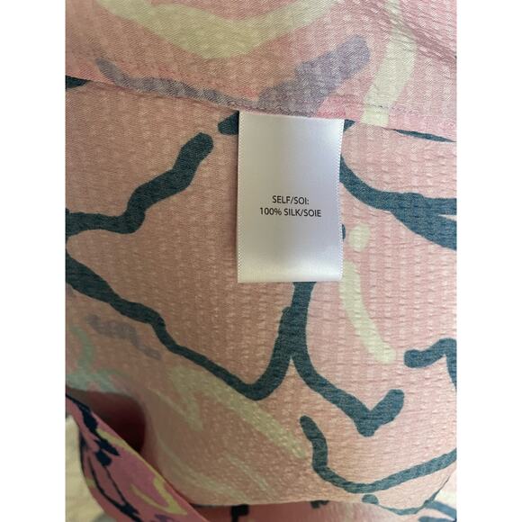 TANYA TAYLOR Painted Silk Blouse in Pink Size 4 - Picture 6 of 6